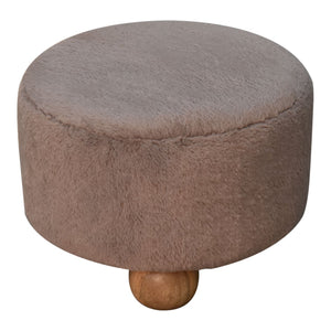 Aluna Mocha Faux Fur Round Ball Footstool