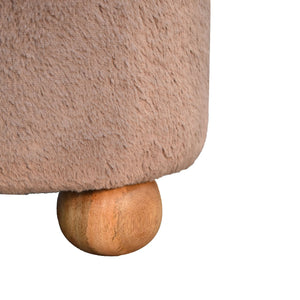 Aluna Mocha Faux Fur Round Ball Footstool