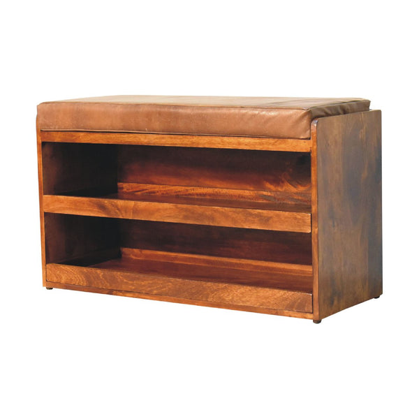 Aluna Buffalo Hide Pull out Chestnut Shoe Storage Bench