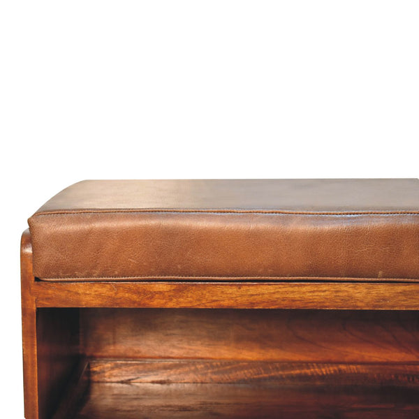 Aluna Buffalo Hide Pull out Chestnut Shoe Storage Bench