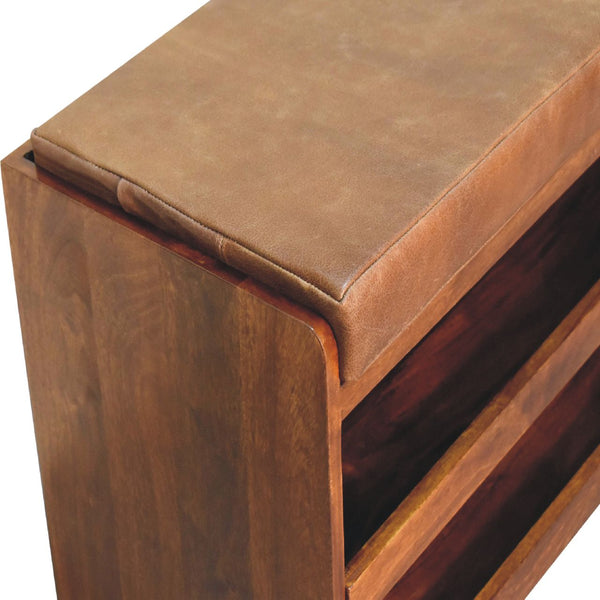Aluna Buffalo Hide Pull out Chestnut Shoe Storage Bench