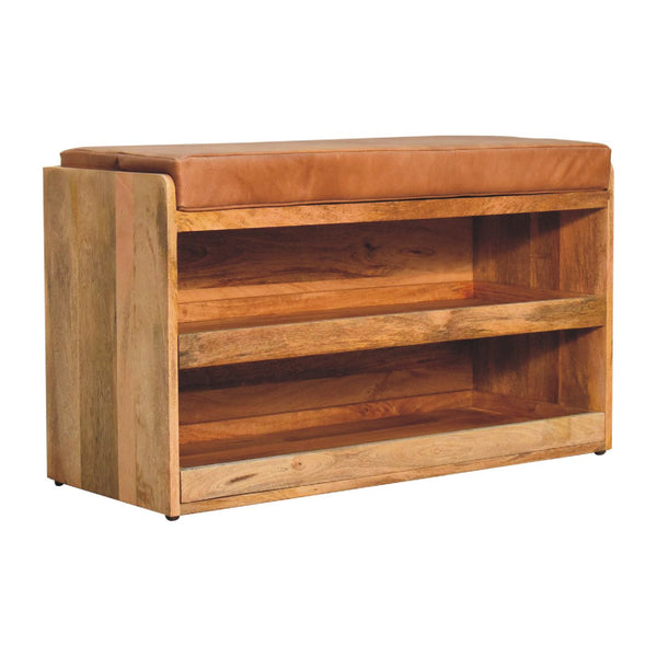 Aluna Buffalo Hide Pull out Oak-ish Shoe Storage Bench