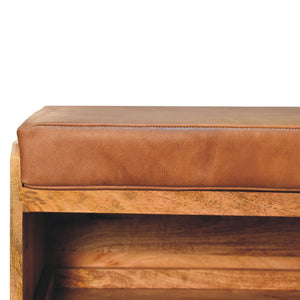 Aluna Buffalo Hide Pull out Oak-ish Shoe Storage Bench